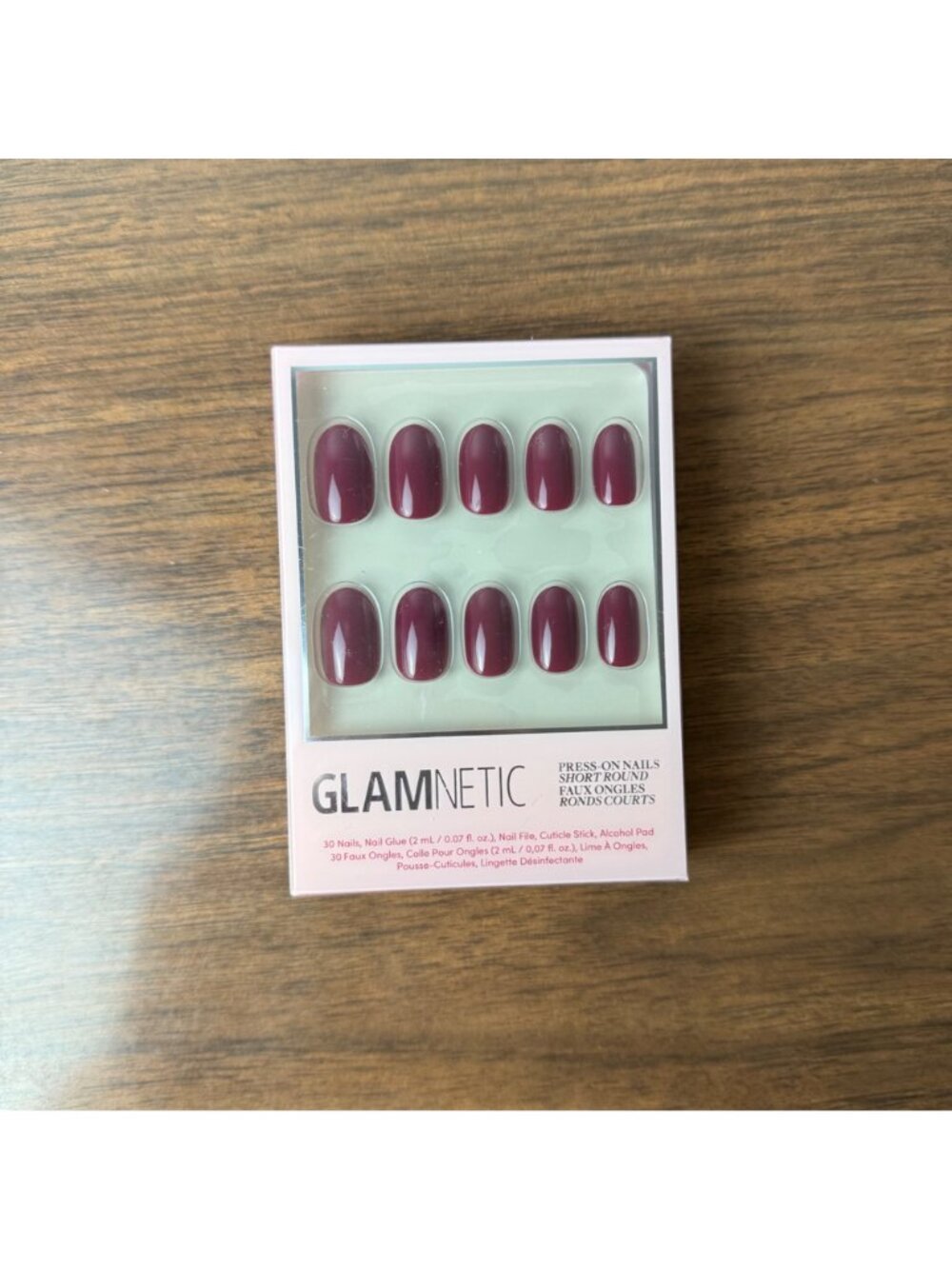 Glamnetic Press On Nails Short Round Shaped Berry Maroon NEW Glue Kit Set Vegan - Picture 2 of 4